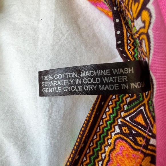 Look at Me Skirt Wrap 100% Cotton Maxi One Size India Pink Green Ties Ethnic - Picture 6 of 6